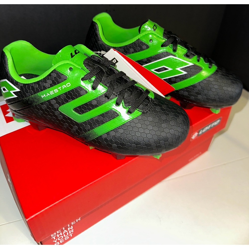 Lotto Maestro 700 V FG JR DSG Kids Size 1 Black Green Soccer Cleats Athletics